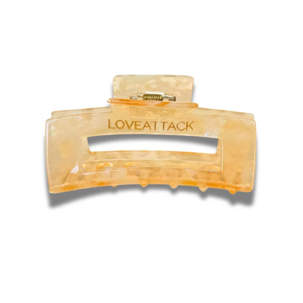 Aven Shimmer Cellulose Acetate Hair Claw Clip in gold-flecked design – eco-friendly, durable, and stylish hair accessory for medium to long hair.