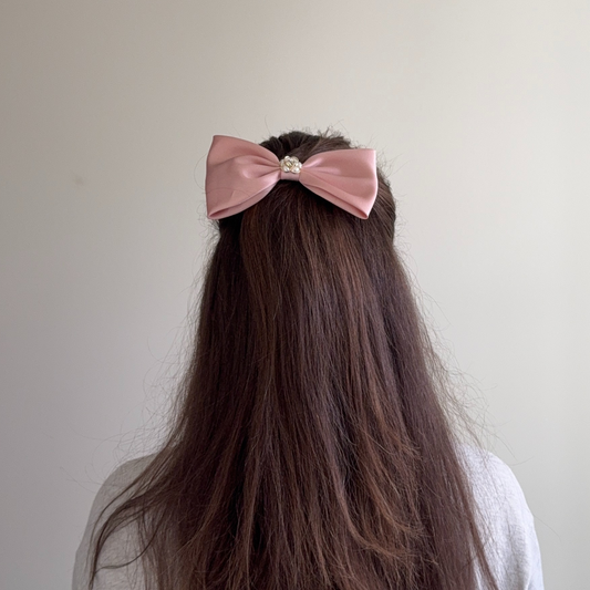 Floral Pearl Satin Hair Bow Barrette Clips