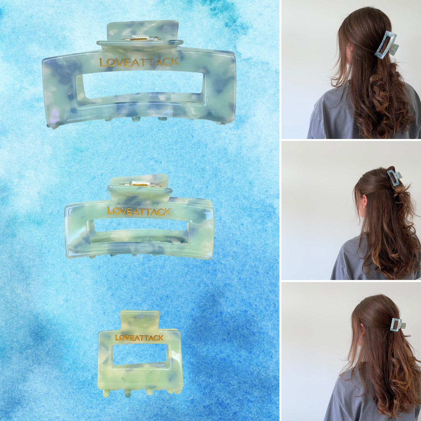 Cellulose Acetate Hair Claw Clips - Blue Shimmer