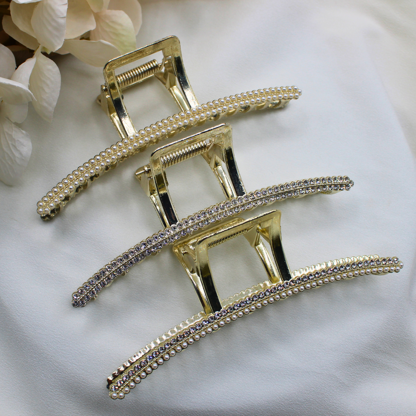 Emi Rhinestone and Pearl Hair Claw Clips