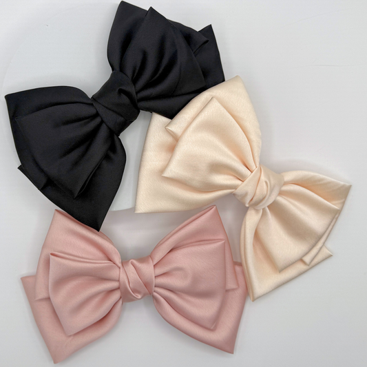 Large Satin Hair Bow Barrette Clips