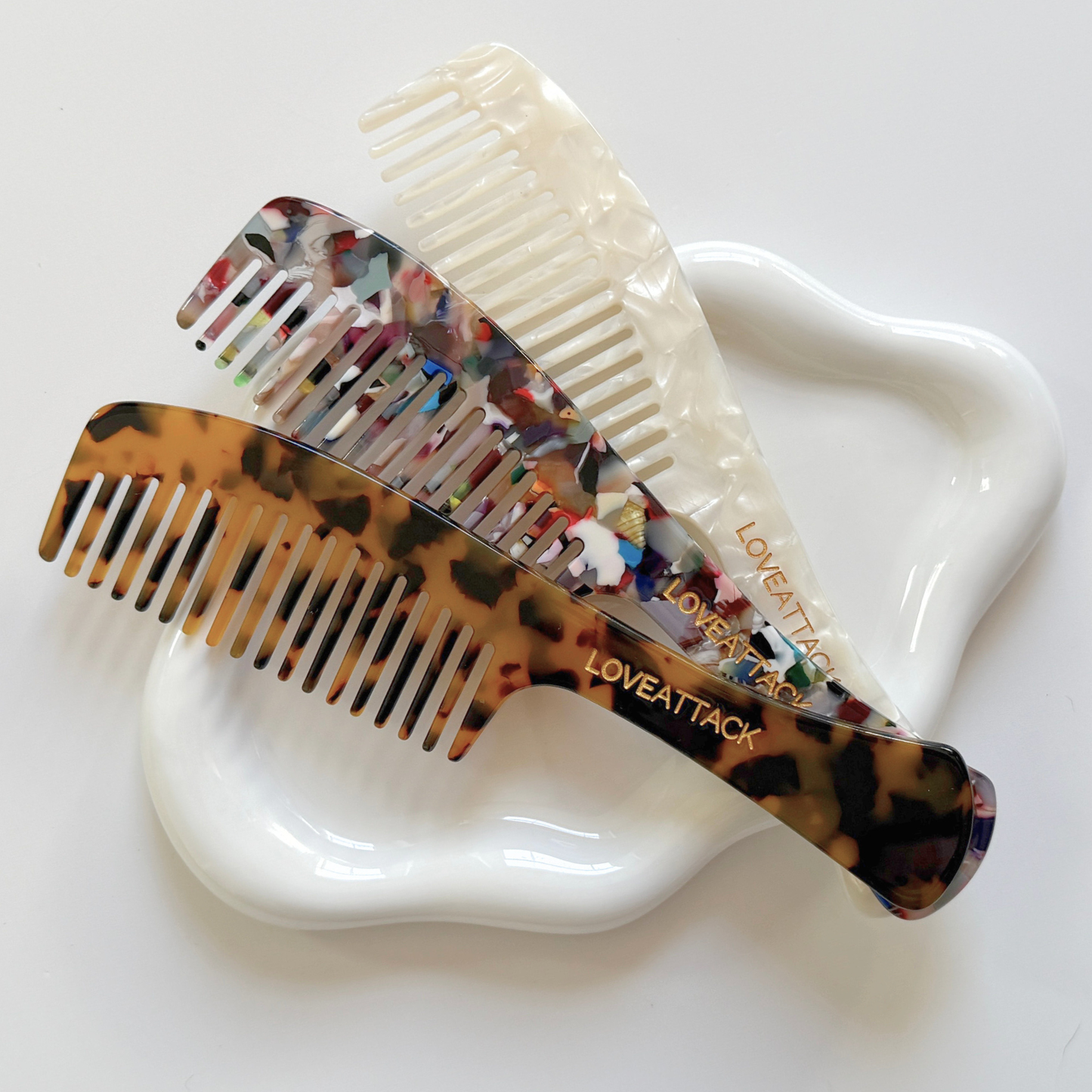 Peignes à cheveux en acétate de cellulose à dents larges et à long manche