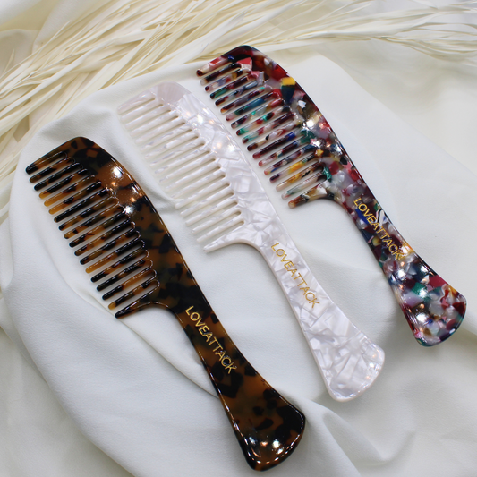 Long Handled Wide Tooth Cellulose Acetate Hair Combs