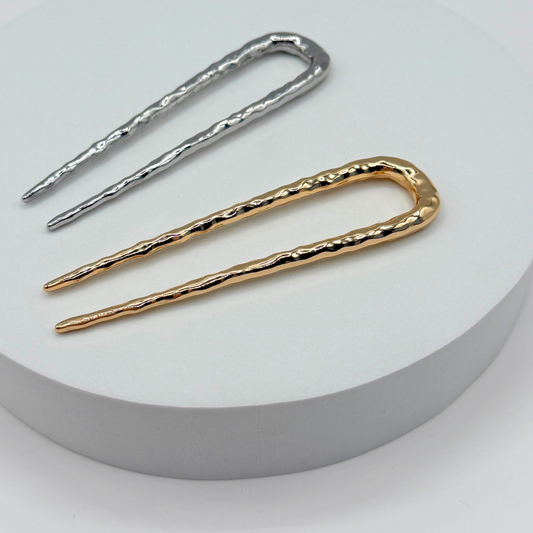 Small Textured Metal French Hair Pins