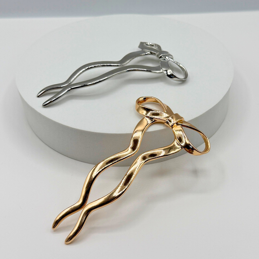 Wavy Bow Metal French Hair Pins
