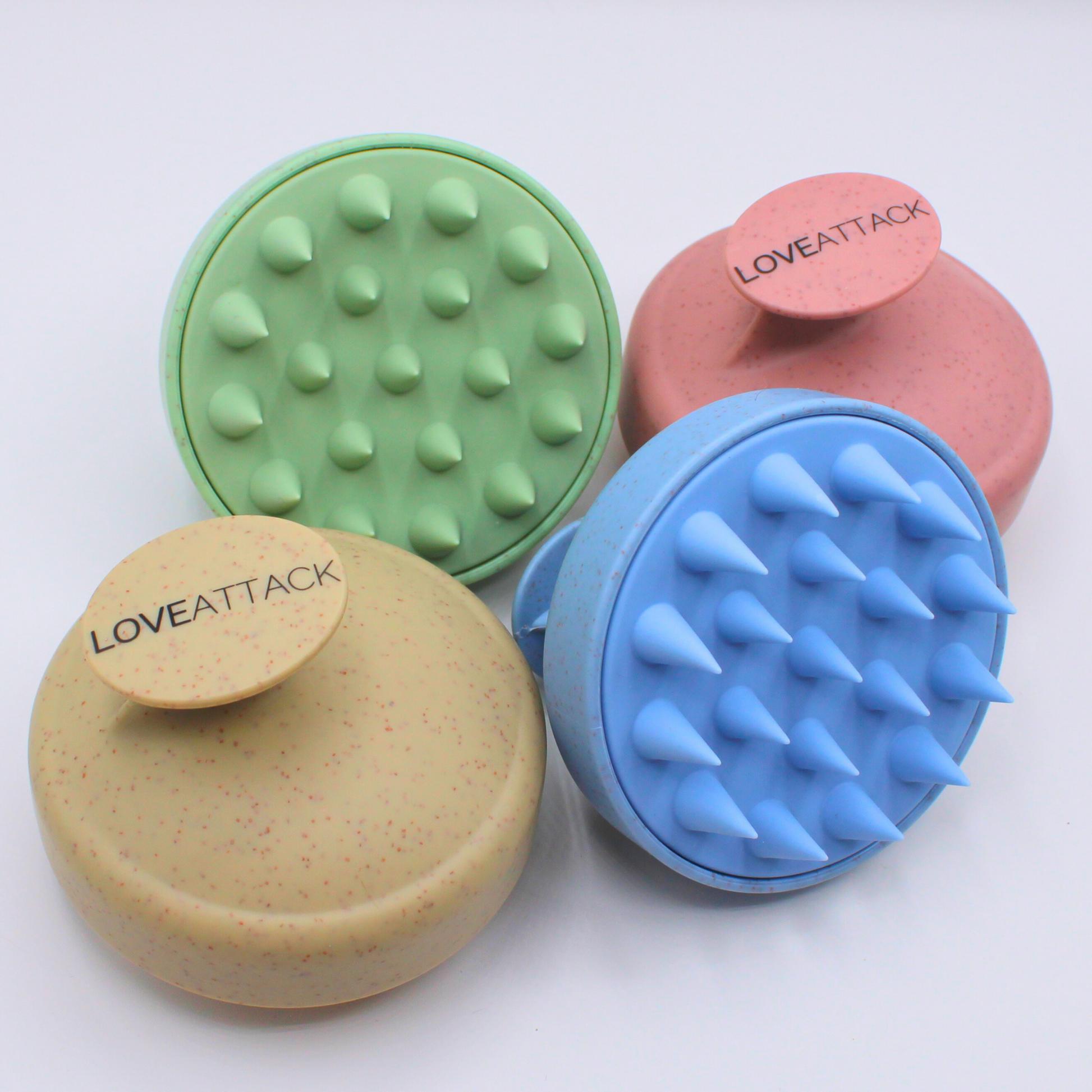 Eco-friendly silicone and wheat straw scalp massager brush with soft bristles, perfect for stimulating scalp micro-circulation and exfoliating impurities for healthier hair and scalp care.