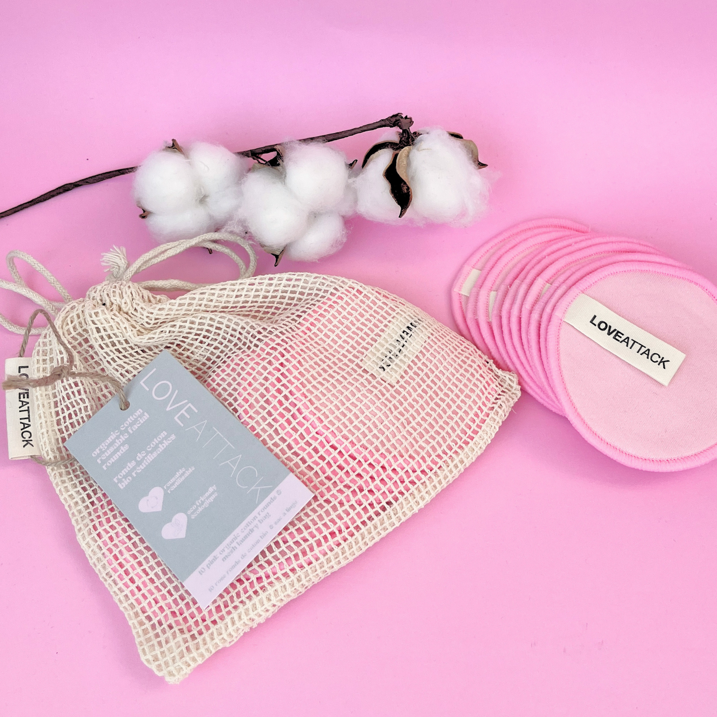 Ronds de coton biologique réutilisables (paquet de 10, taille 3")