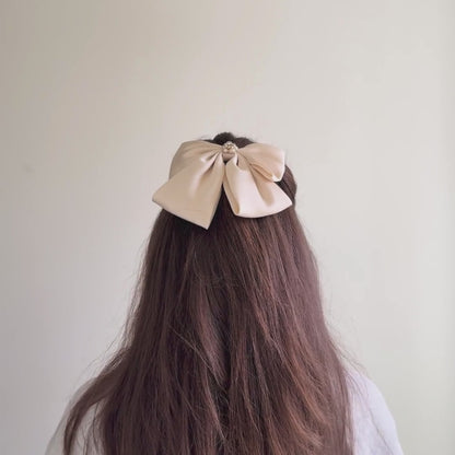 Floral Pearl Satin Hair Bow Barrette Clips