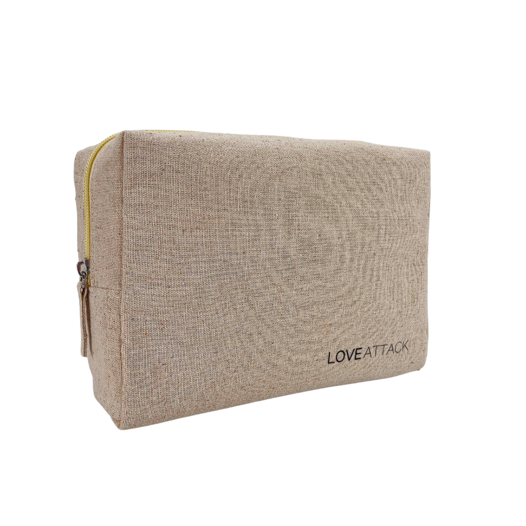 Love Attack Large Natural Cotton Cosmetics Pouch and Makeup Bag