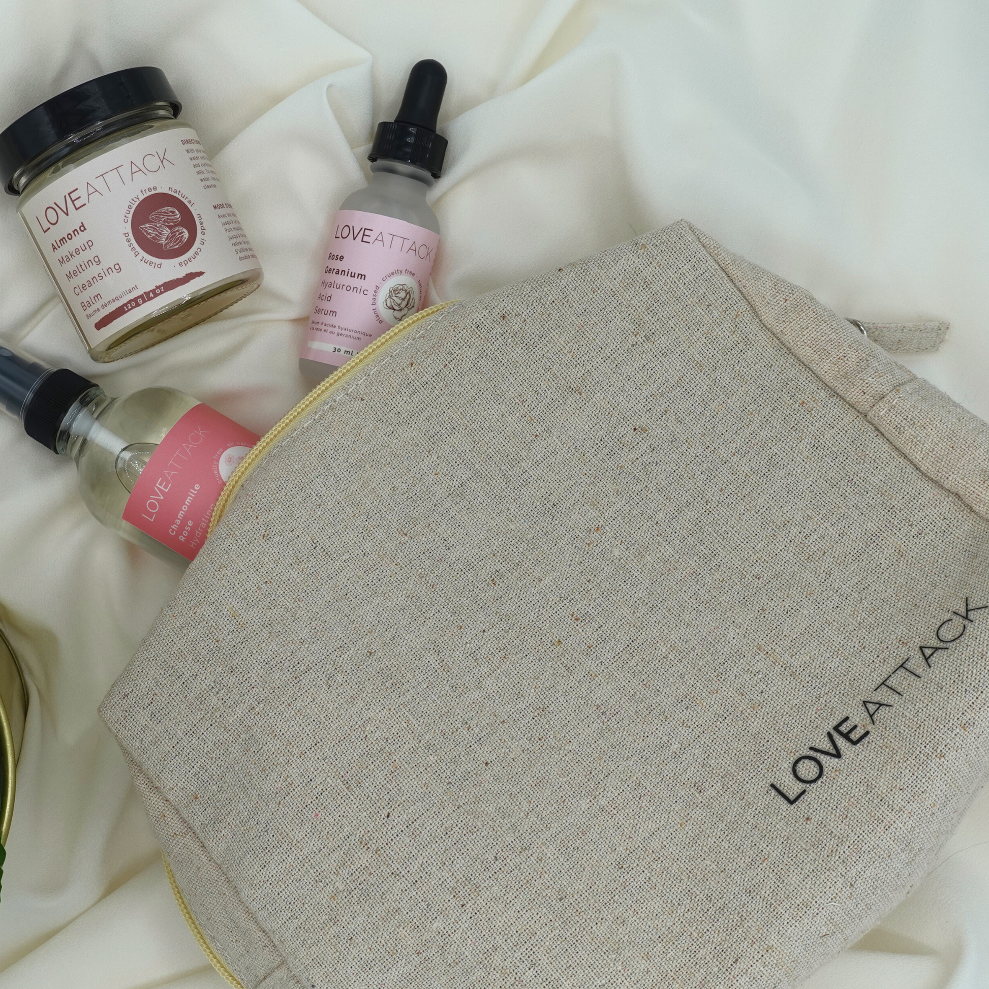 Love Attack Large Natural Cotton Cosmetics Pouch and Makeup Bag